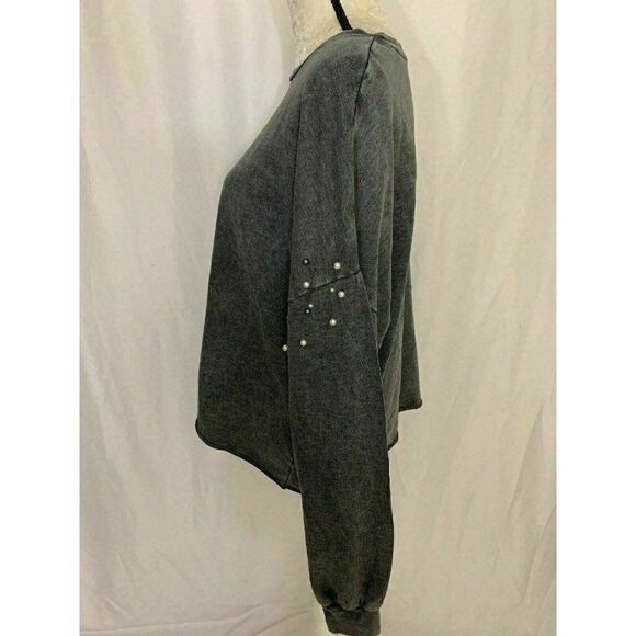 Zara Womens Solid Gray Pearl Long Sleeve Oversized Crew Neck Sweater Top Small - Picture 4 of 9